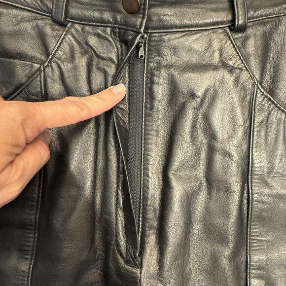 Calliope Leather Works Black Leather Skirt Women’s Size 10 A-Line Pockets Lined - Picture 3 of 9